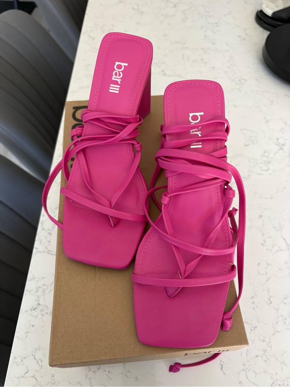 Bar III Bright Pink Wrap-Strap Square-Toe Heels